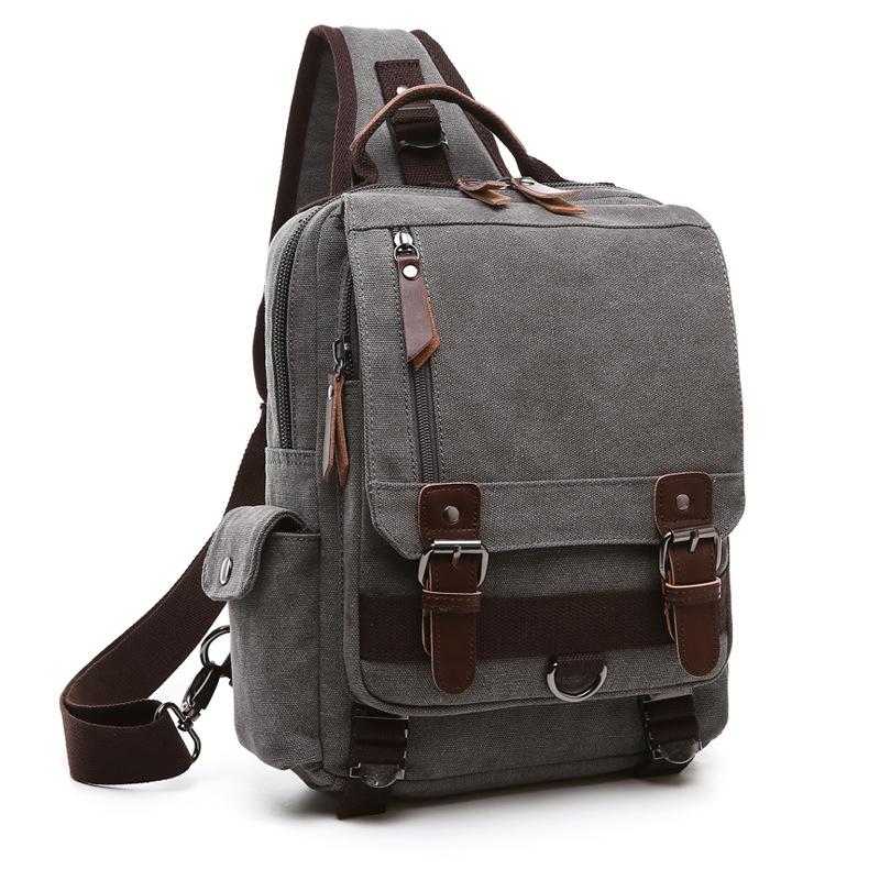 Gray Canvas Chest Bag For Outdoor Travel Lightweight & Durable
