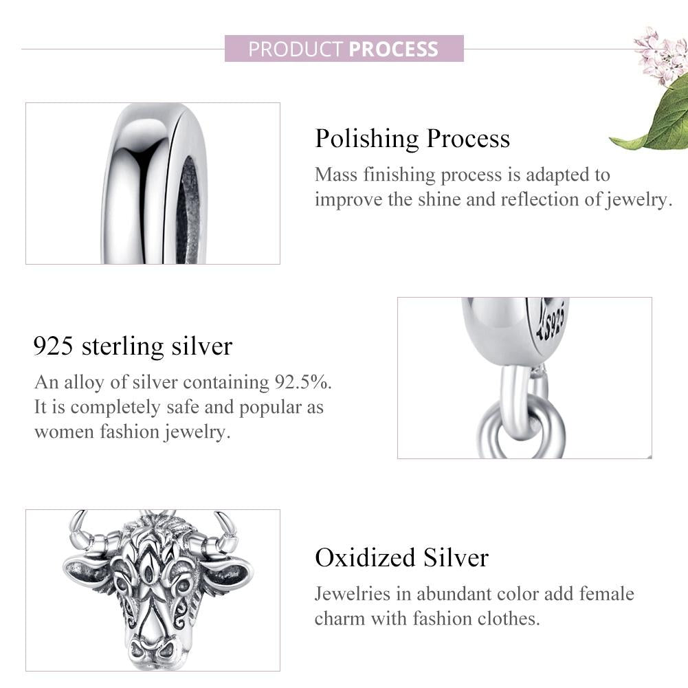 925 Sterling Silver Bull Head Pendant For Bracelet Or Necklace 5