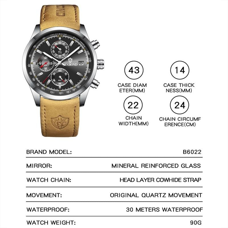 Waterproof Luminous Quartz Watch - Multifunctional 30m - Inter-Gold-Black 4