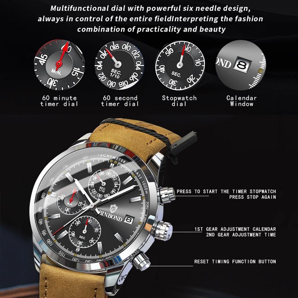 Waterproof Luminous Quartz Watch - Multifunctional 30m - Inter-Gold-Black 6