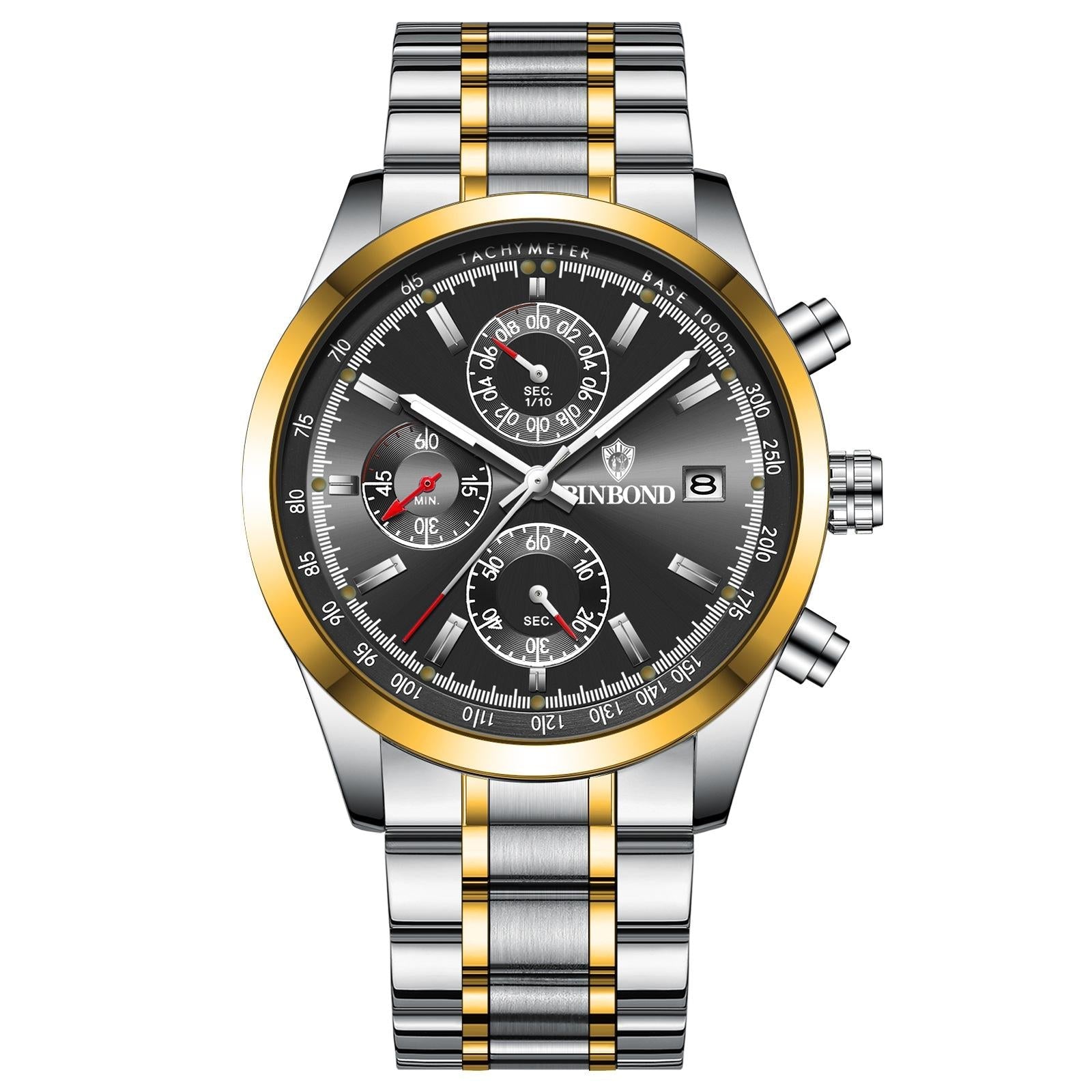 Waterproof Luminous Quartz Watch - Multifunctional 30m - Inter-Gold-Black 11