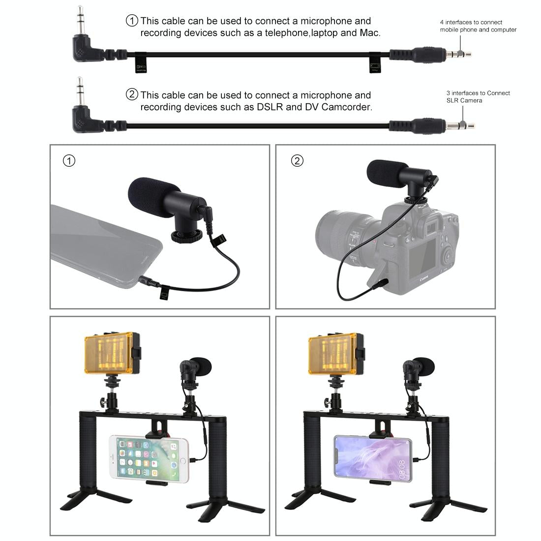 4-In-1 Vlogging Kit With Led Light Microphone Tripod And Stabilizer 6