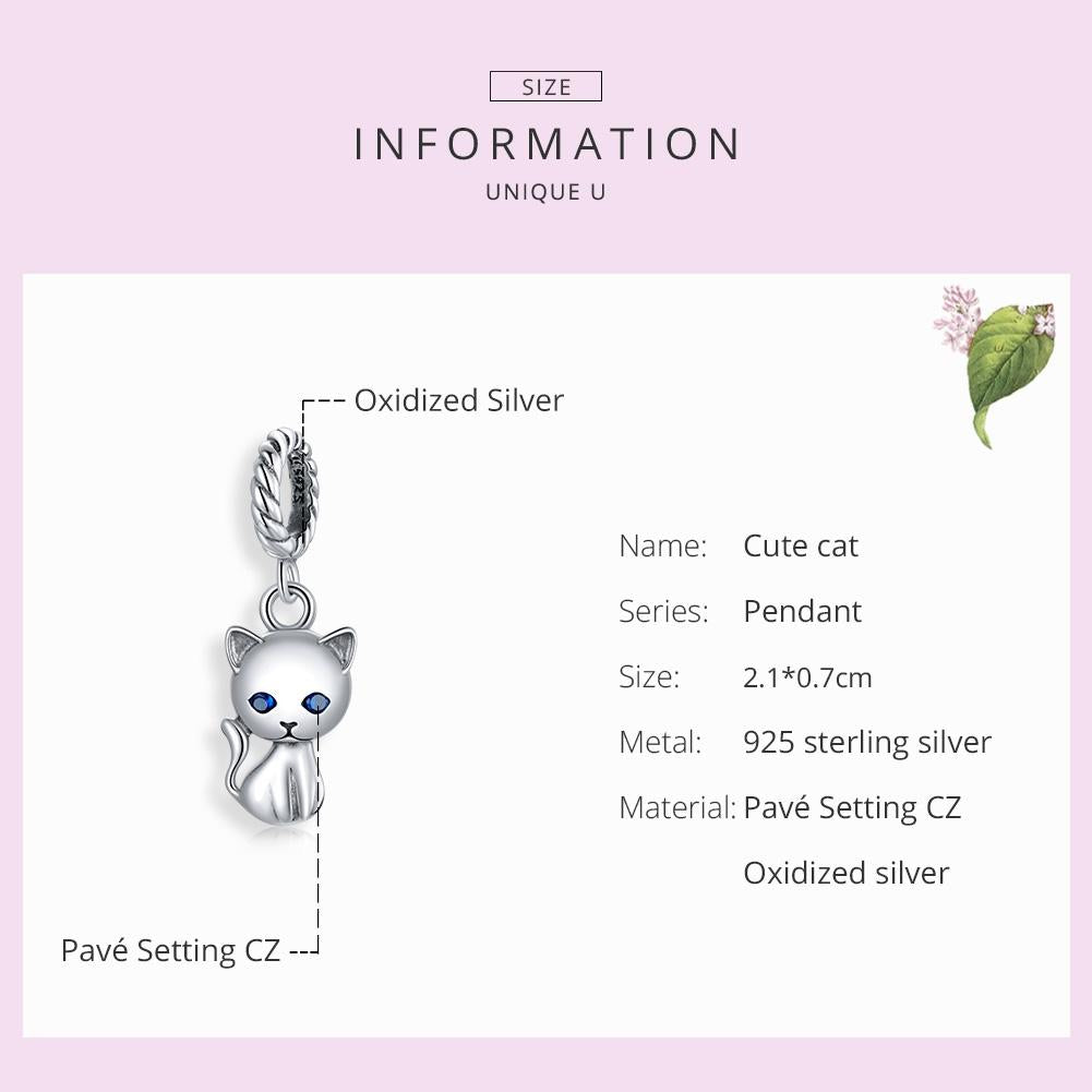 925 Sterling Silver Adorable Cat Pendant For Diy Bracelets & Necklaces 5
