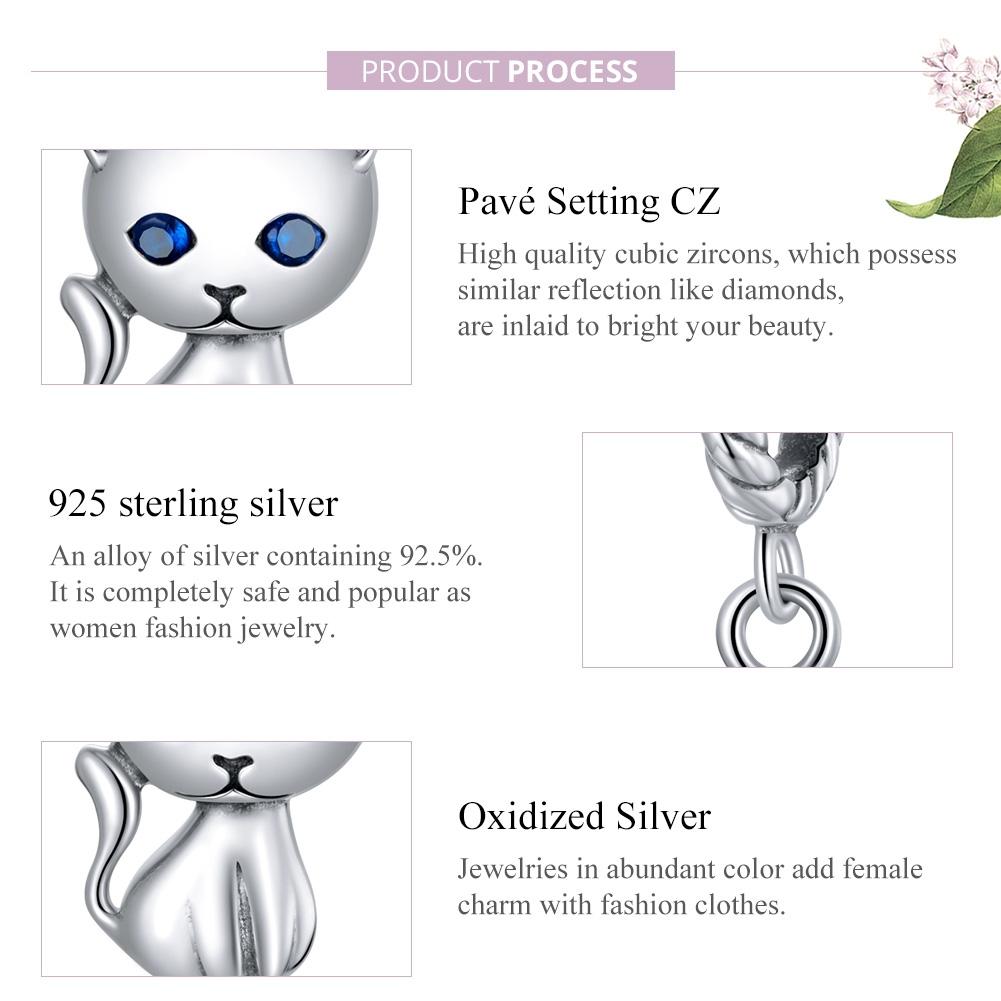 925 Sterling Silver Adorable Cat Pendant For Diy Bracelets & Necklaces 6
