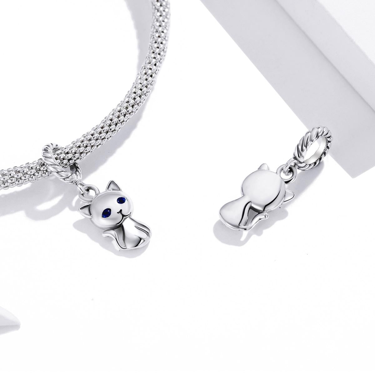 925 Sterling Silver Adorable Cat Pendant For Diy Bracelets & Necklaces 7