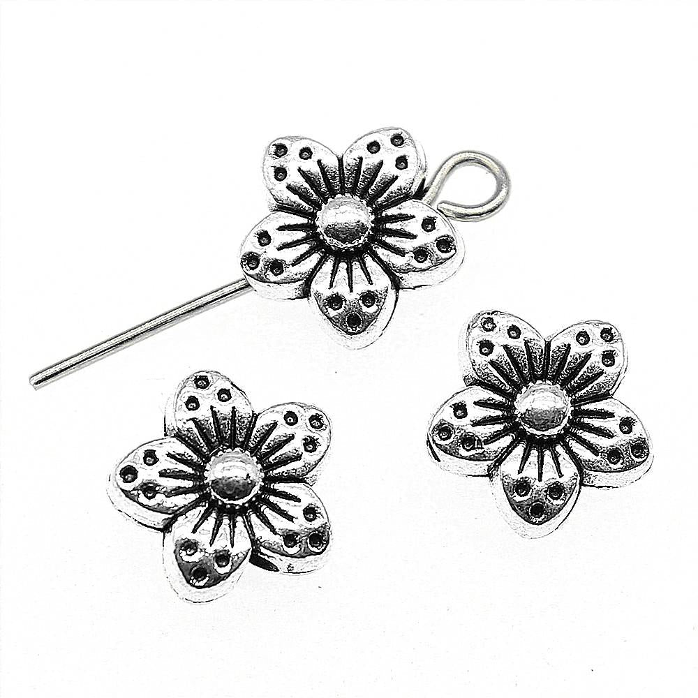 30 Tibetan Flower Charms 9X9X5Mm Beads For Jewelry Making 3