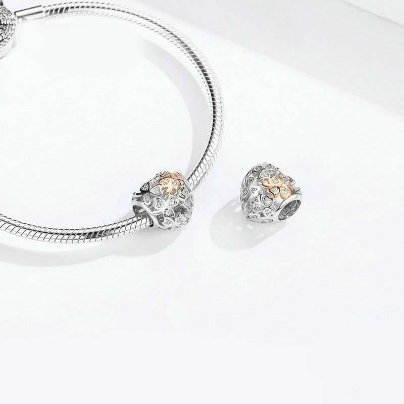 925 Sterling Silver Heart Beaded Clover Bracelet Charm 7