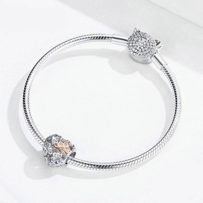925 Sterling Silver Heart Beaded Clover Bracelet Charm 8