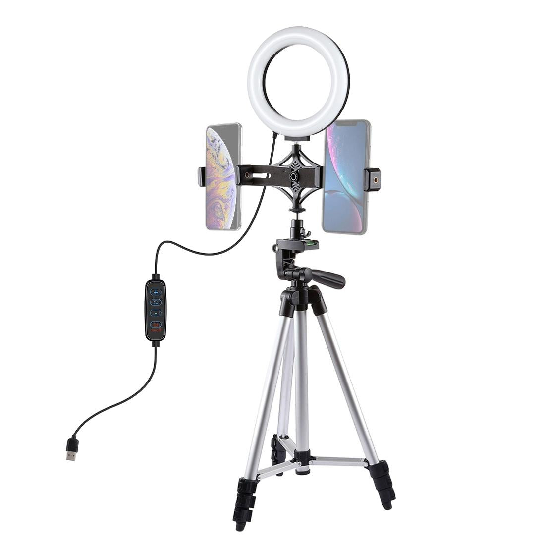 Live Broadcast Dual Phone Bracket & 6.2 Inch Led Ring Light Kit with Tripod Mount 3