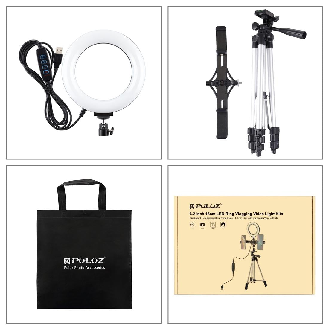 Live Broadcast Dual Phone Bracket & 6.2 Inch Led Ring Light Kit with Tripod Mount 4