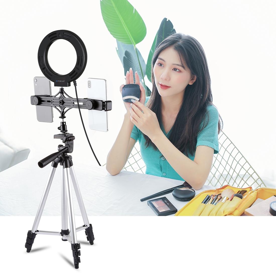 Live Broadcast Dual Phone Bracket & 6.2 Inch Led Ring Light Kit with Tripod Mount 12