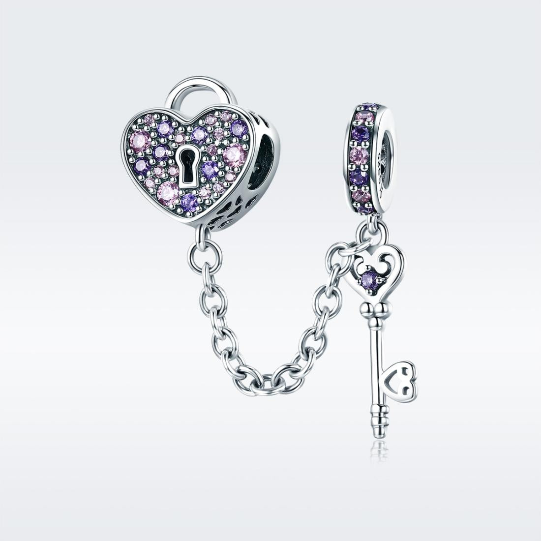 925 Sterling Silver Heart Key Safety Chain For Accessories 3