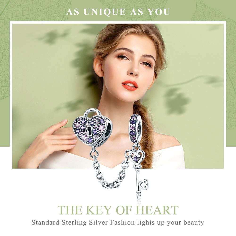 925 Sterling Silver Heart Key Safety Chain For Accessories 4
