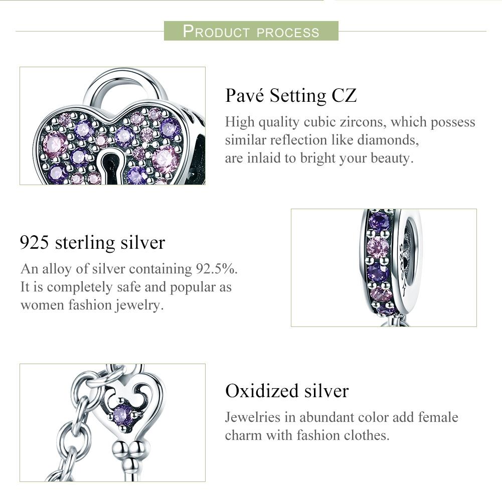 925 Sterling Silver Heart Key Safety Chain For Accessories 5