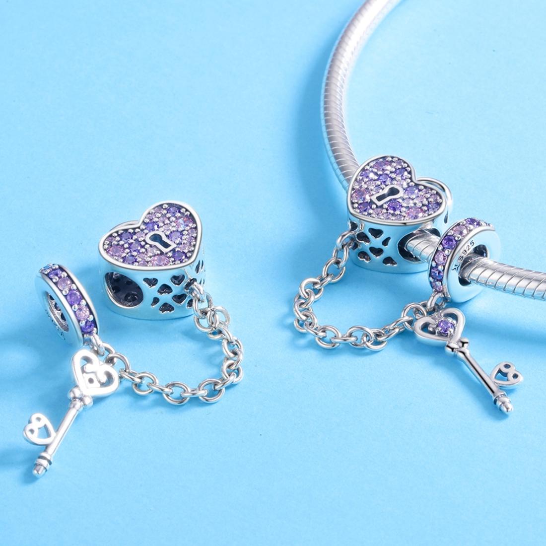 925 Sterling Silver Heart Key Safety Chain For Accessories 6