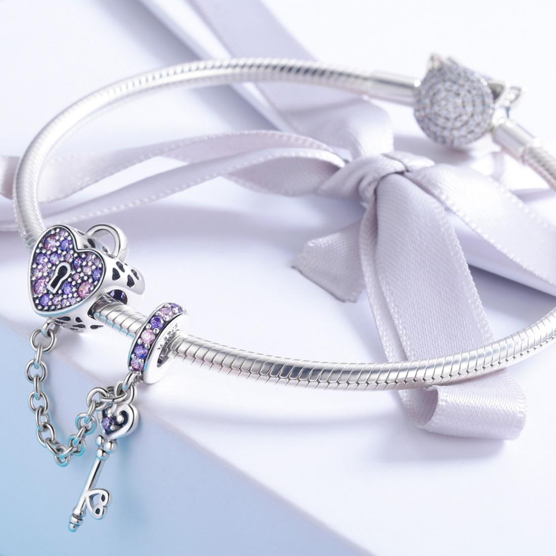 925 Sterling Silver Heart Key Safety Chain For Accessories 7