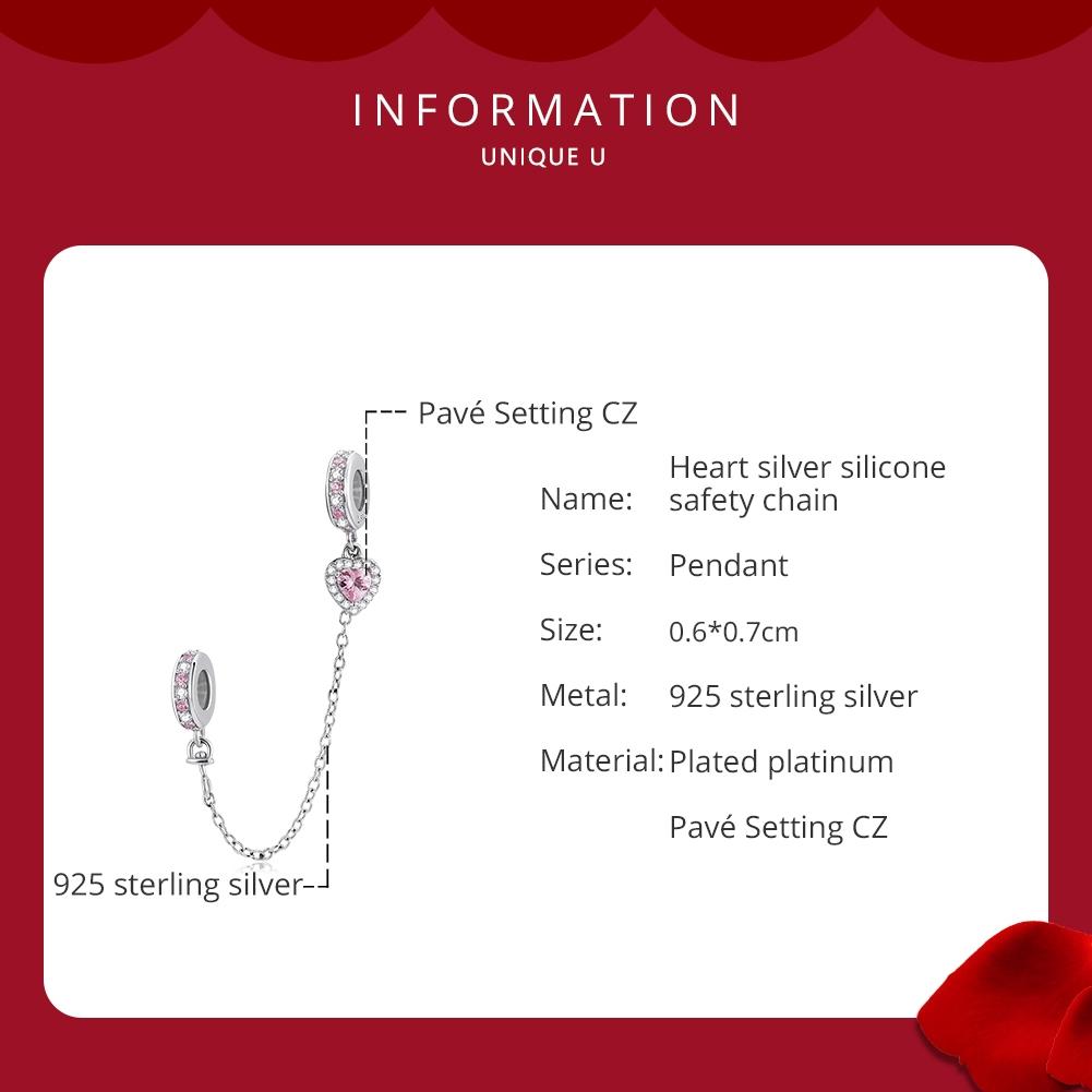 925 Sterling Silver Heart Zircon Safety Chain For Diy Bracelets & Necklaces 4