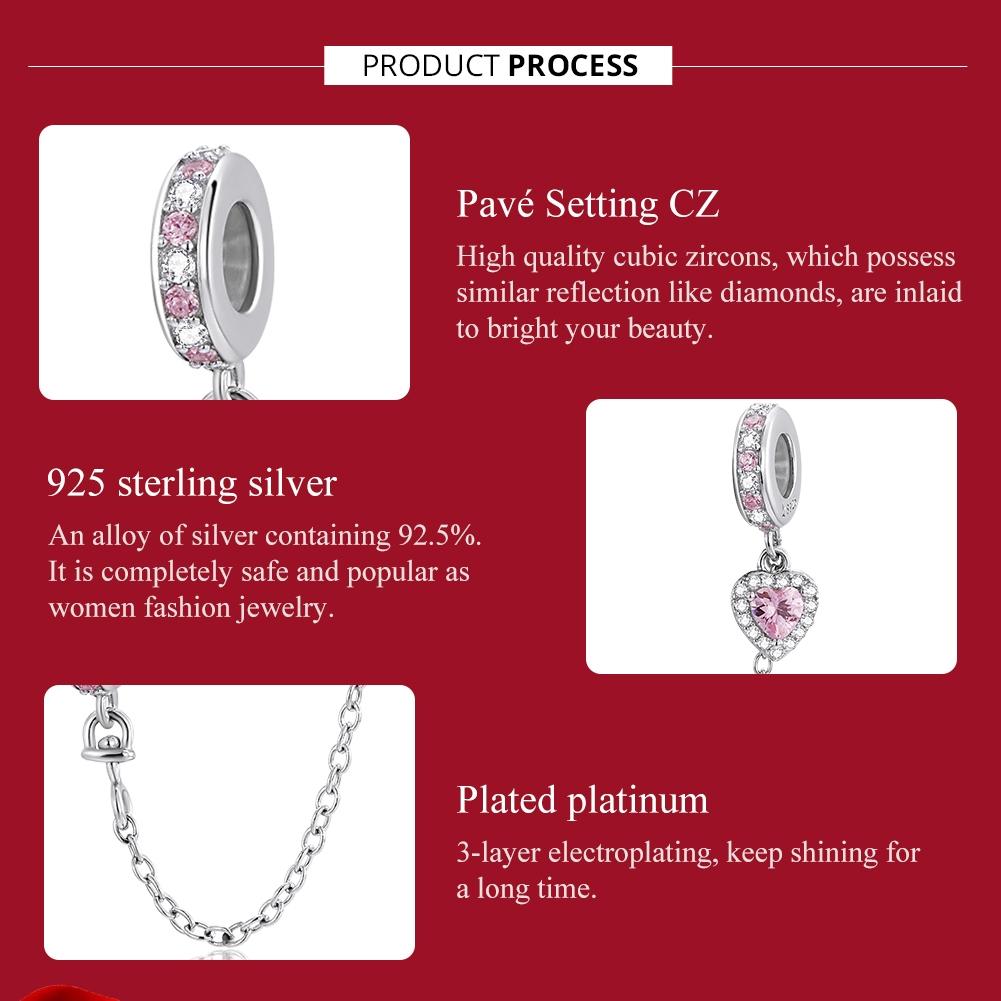 925 Sterling Silver Heart Zircon Safety Chain For Diy Bracelets & Necklaces 5