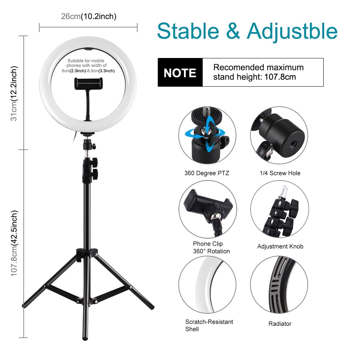 10.2 Rgbw Led Ring Light Kit with 1.1m Tripod & Phone Clamp 4