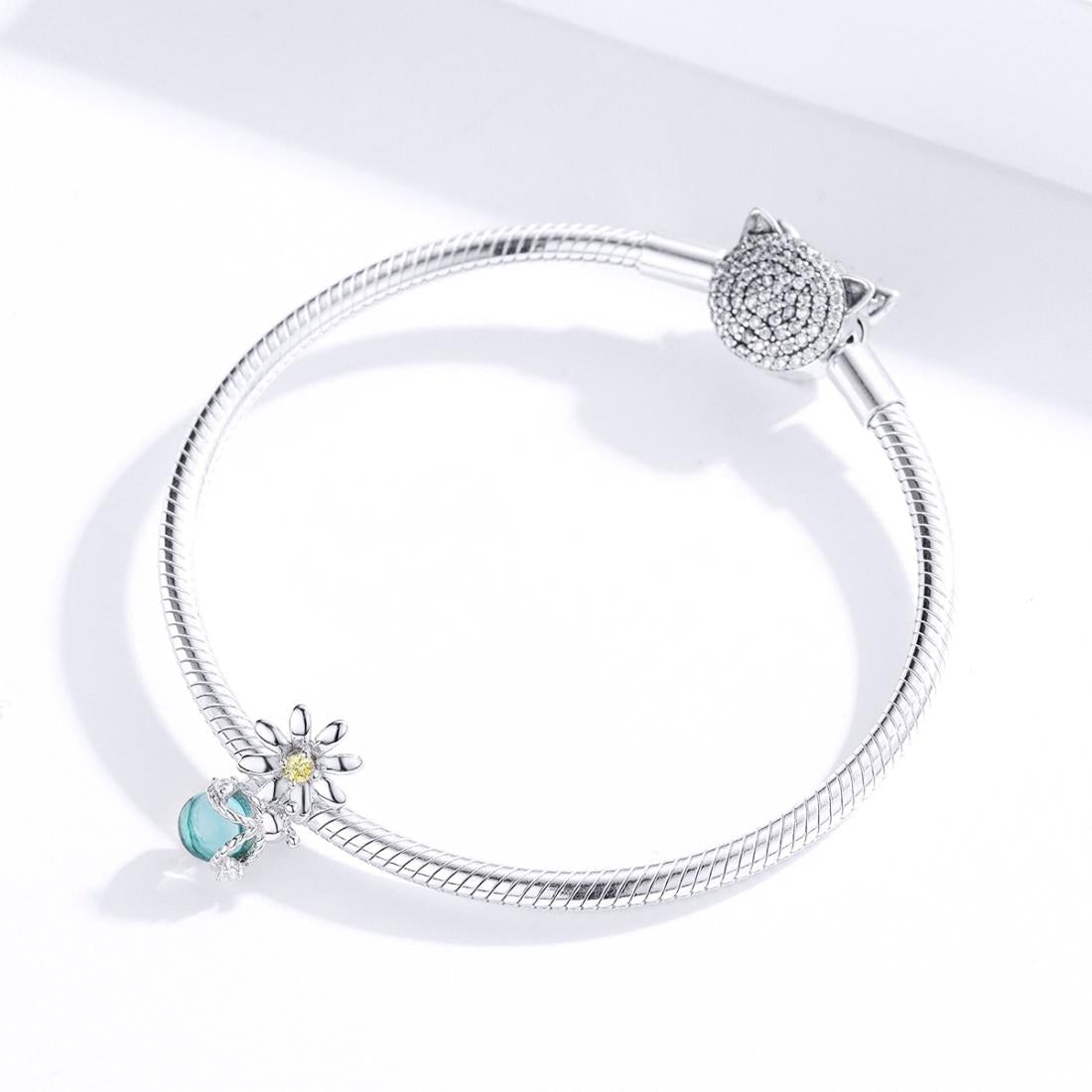 925 Sterling Silver Daisy & Firefly Crystal Bead Bracelet 8