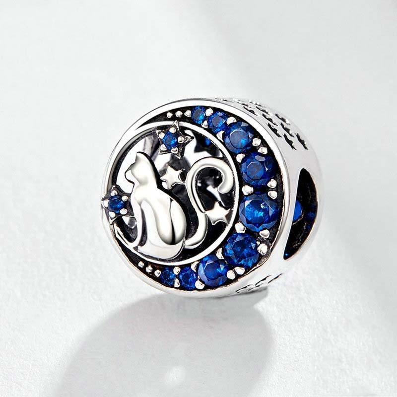 925 Sterling Silver Blue Moon Cat Beaded Diy Jewelry 3