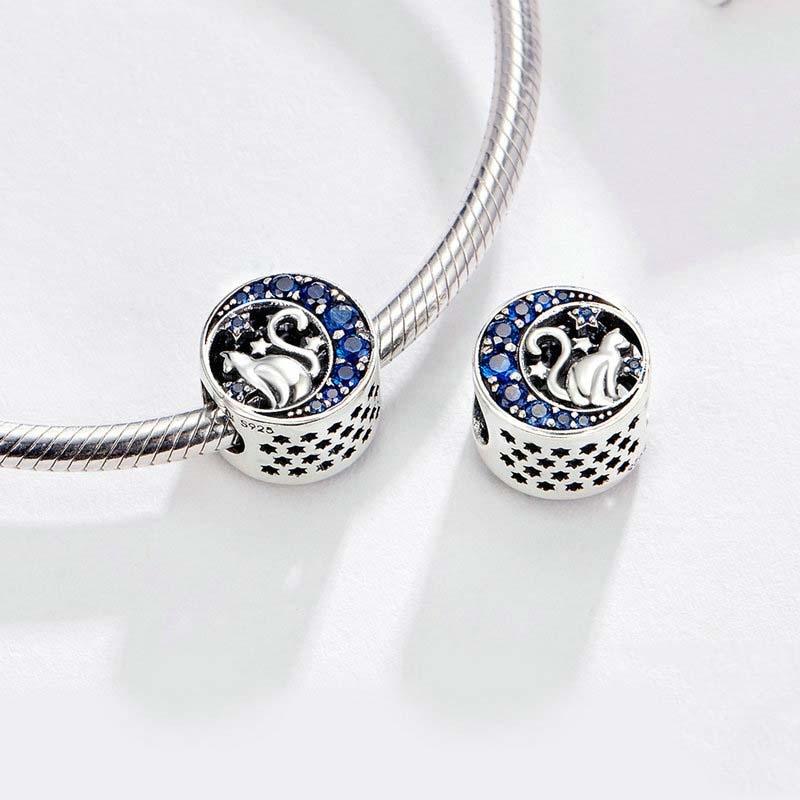 925 Sterling Silver Blue Moon Cat Beaded Diy Jewelry 4