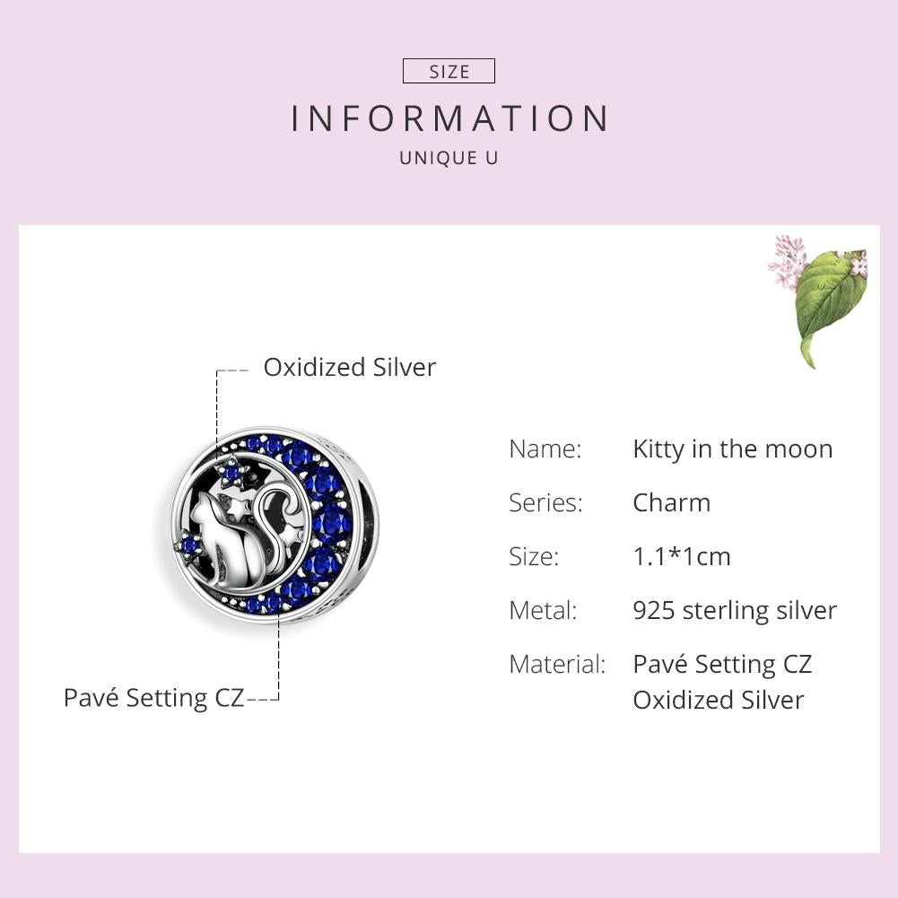 925 Sterling Silver Blue Moon Cat Beaded Diy Jewelry 5