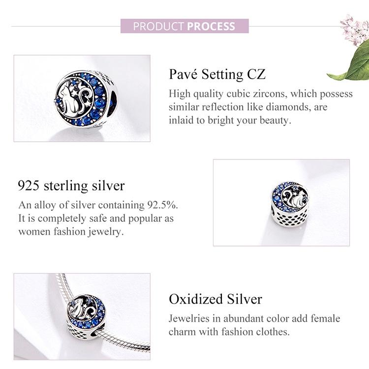 925 Sterling Silver Blue Moon Cat Beaded Diy Jewelry 6
