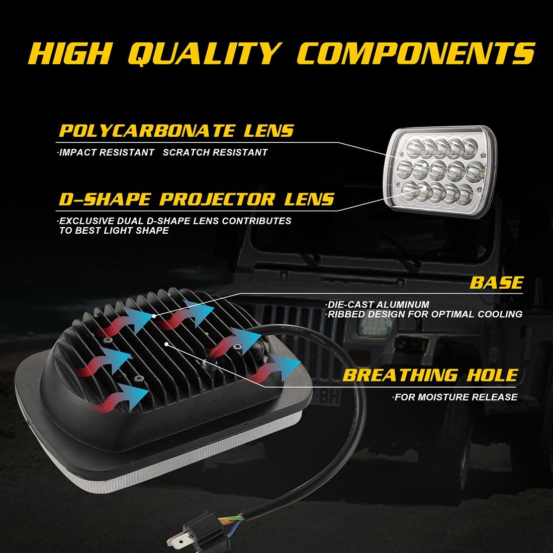 7 Inch 5X7 H4 15W Dc 9 - 30V 1500Lm Ip67 Car Truck Off - Road Vehicle Led Work Lights / Headlight With 15Leds Lamps 5