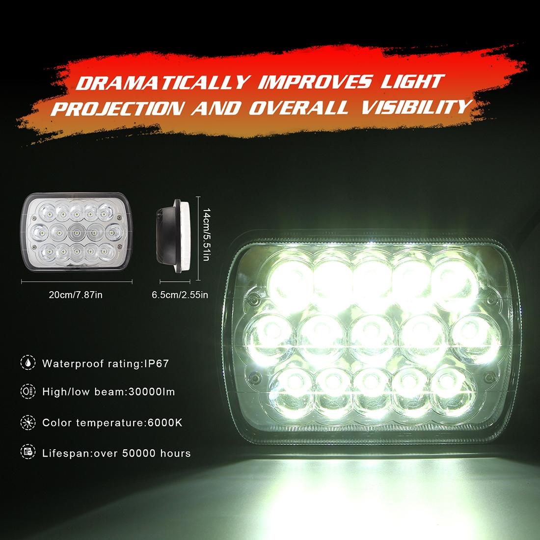 7 Inch 5X7 H4 15W Dc 9 - 30V 1500Lm Ip67 Car Truck Off - Road Vehicle Led Work Lights / Headlight With 15Leds Lamps 10