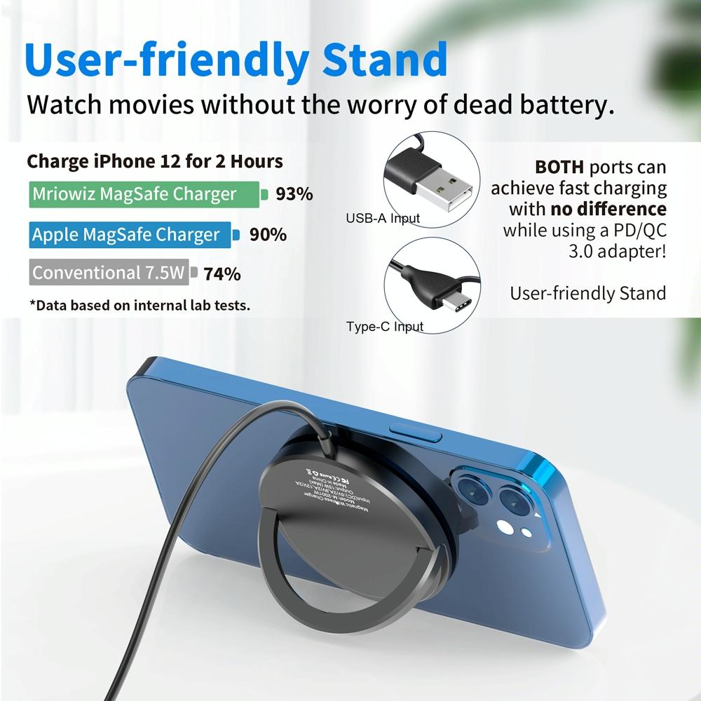 15W Desktop Magsafe Magnetic Wireless Charger With Usb C Cable 5