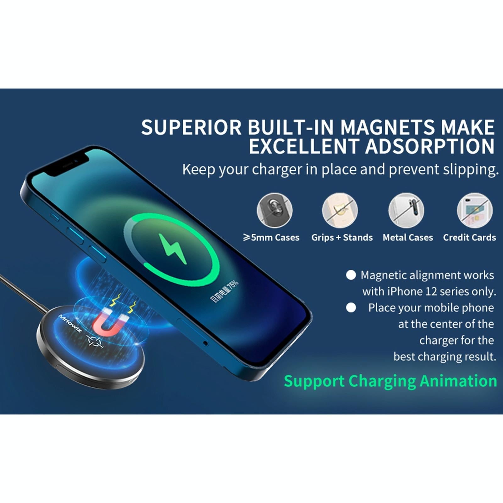 15W Desktop Magsafe Magnetic Wireless Charger With Usb C Cable 7