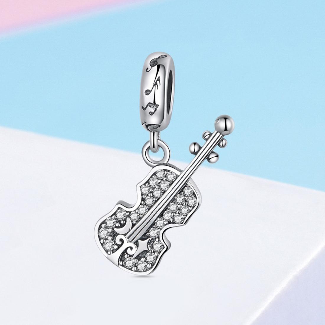 925 Sterling Silver Zircon Embellished Violin Pendant 3