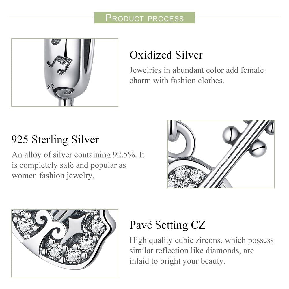 925 Sterling Silver Zircon Embellished Violin Pendant 5