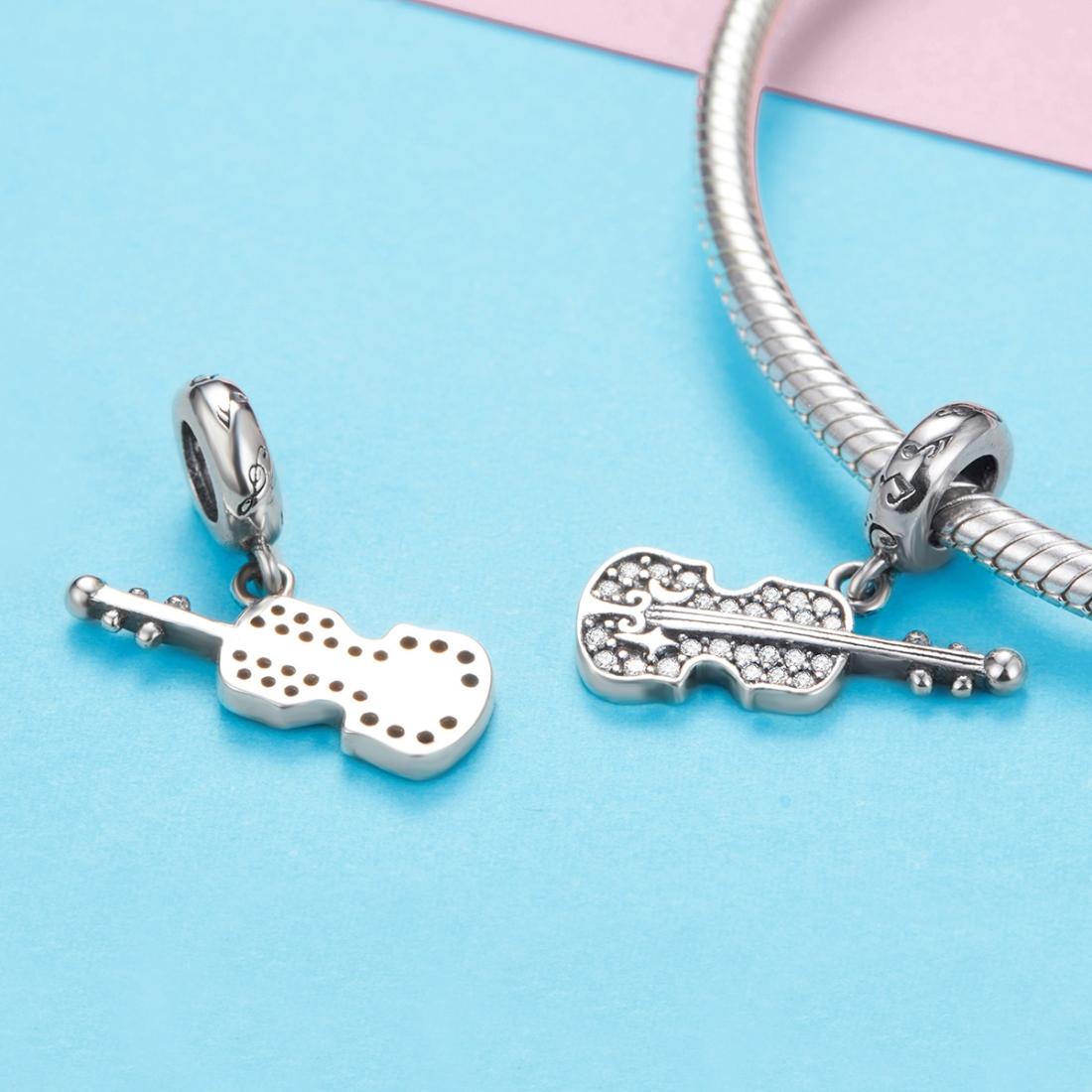 925 Sterling Silver Zircon Embellished Violin Pendant 6