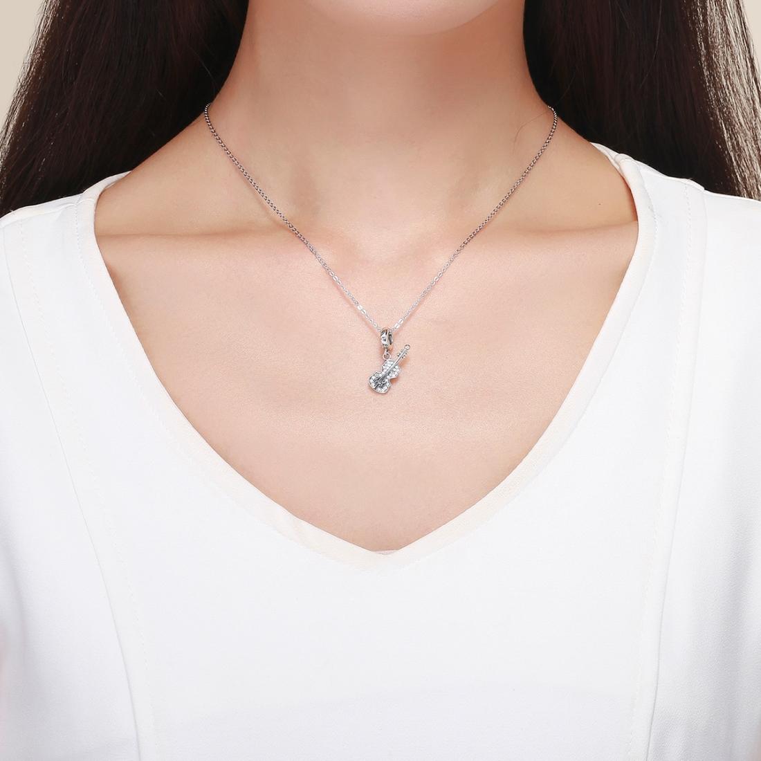 925 Sterling Silver Zircon Embellished Violin Pendant 8