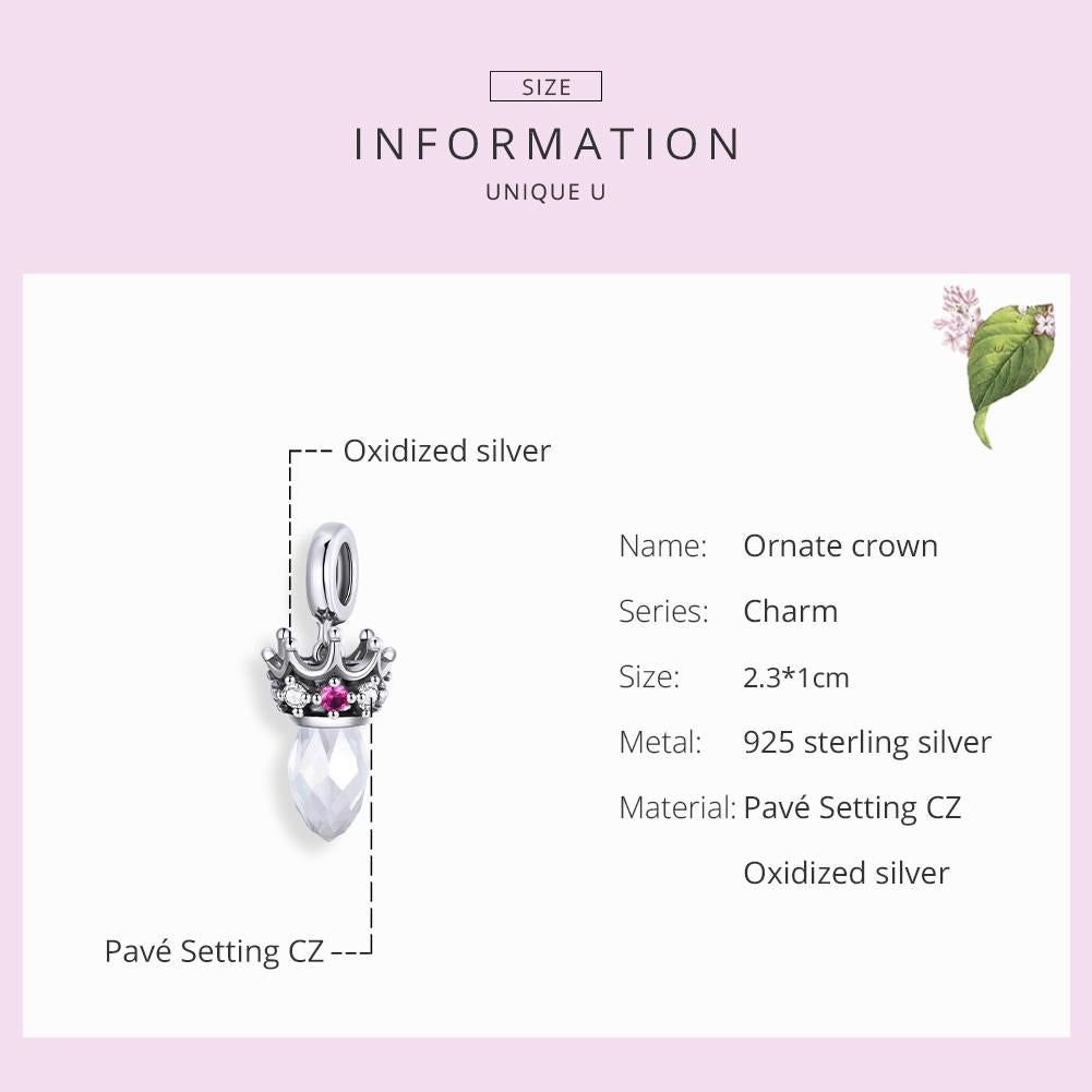 925 Sterling Silver Ornate Crown Pendant For Diy Bracelets & Necklaces 5