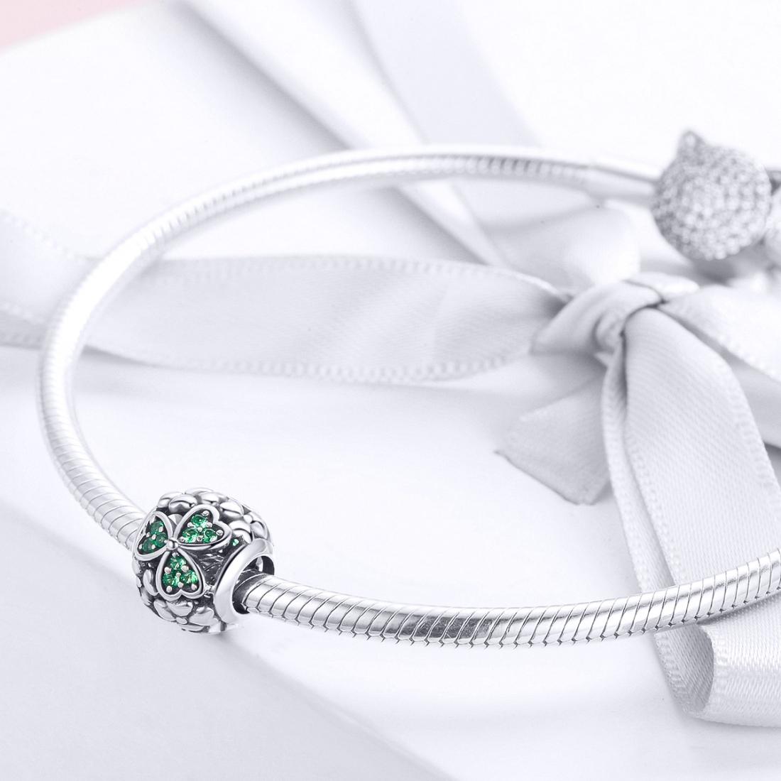 925 Sterling Silver Green Clover Bead For Diy Bracelets 7