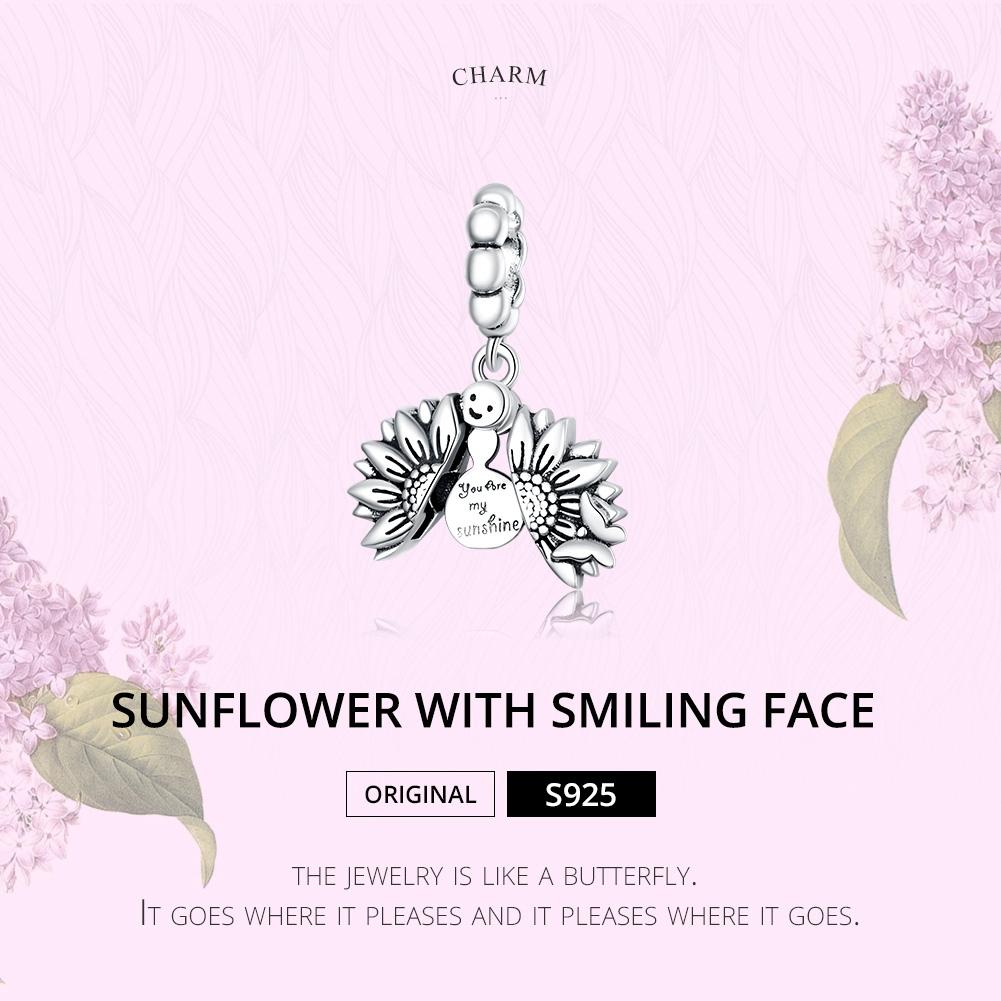 925 Sterling Silver Smiling Sunflower Pendant For Diy Bracelets & Necklaces 4