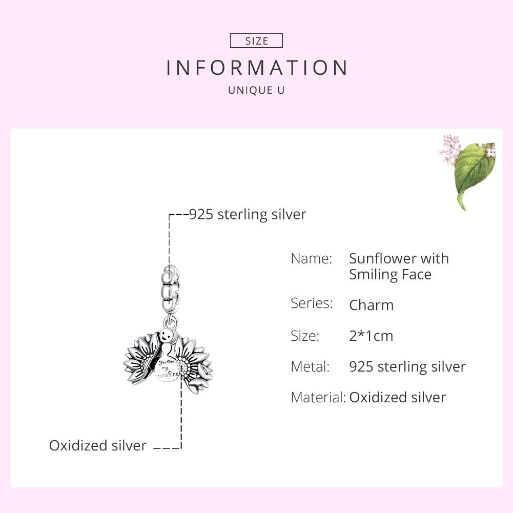 925 Sterling Silver Smiling Sunflower Pendant For Diy Bracelets & Necklaces 5