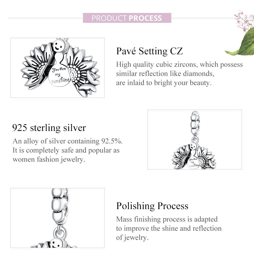 925 Sterling Silver Smiling Sunflower Pendant For Diy Bracelets & Necklaces 6