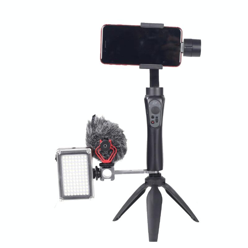 Three-Headed Hot Boot Adapter For Gimbal With Led Mic Mount 7