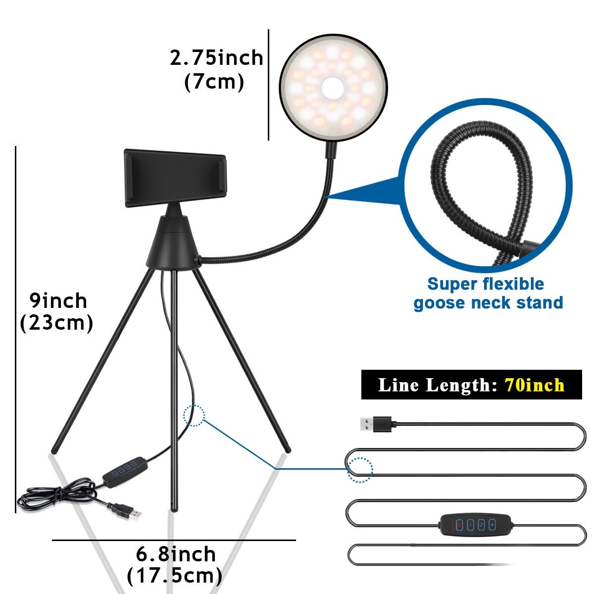 Dimmable Led Ring Lamp with Phone Tripod Stand 3