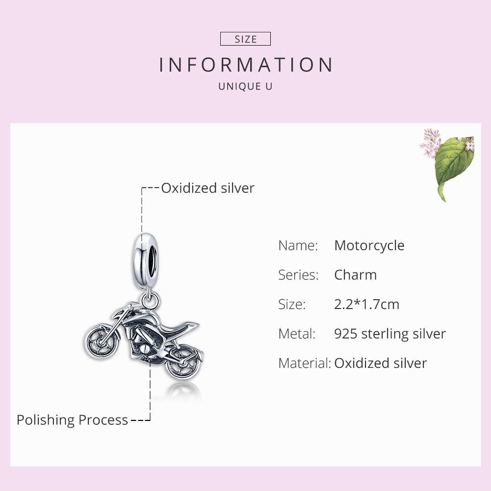 925 Sterling Silver Motorcycle Pendant For Bracelet Or Necklace 4