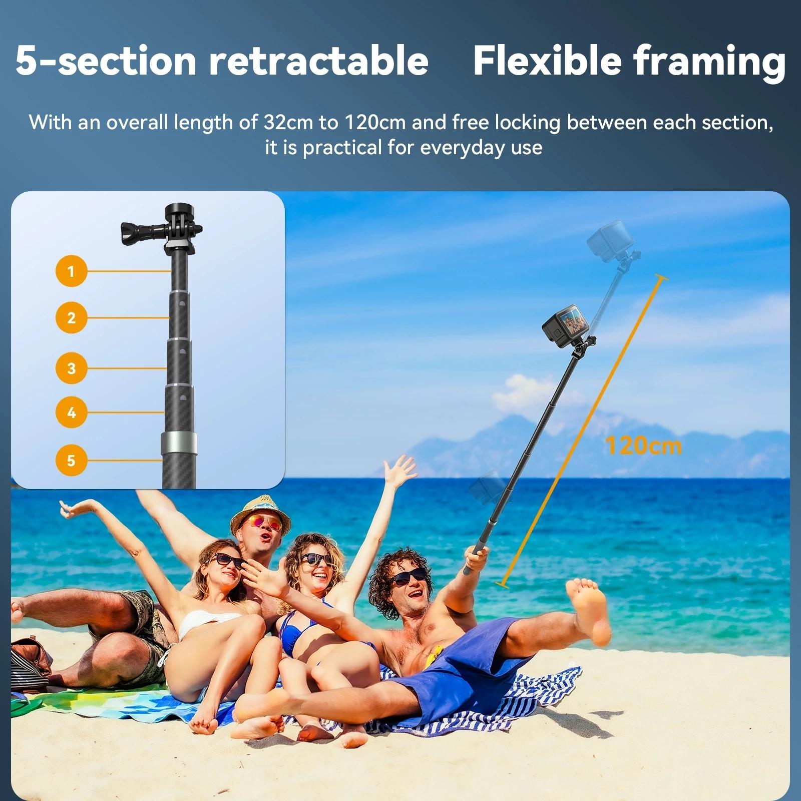 Carbon Fiber Selfie Stick for Action Cameras - 1 / 4 Screw 6