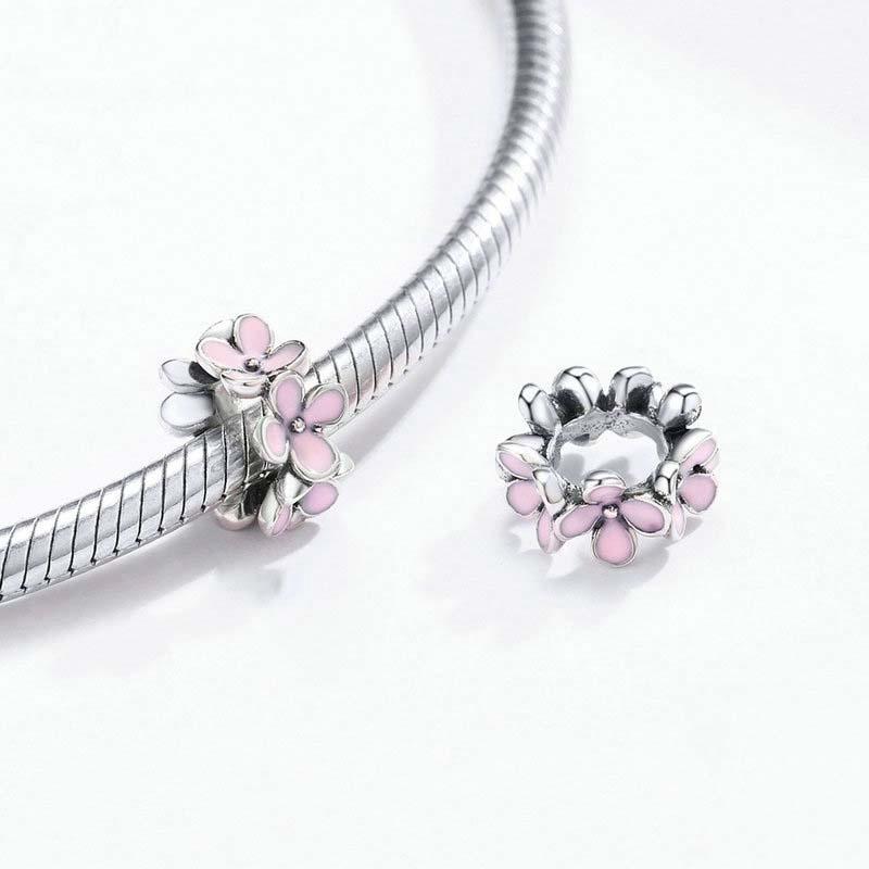 925 Sterling Silver Enamel Flower Charm Bracelet 7