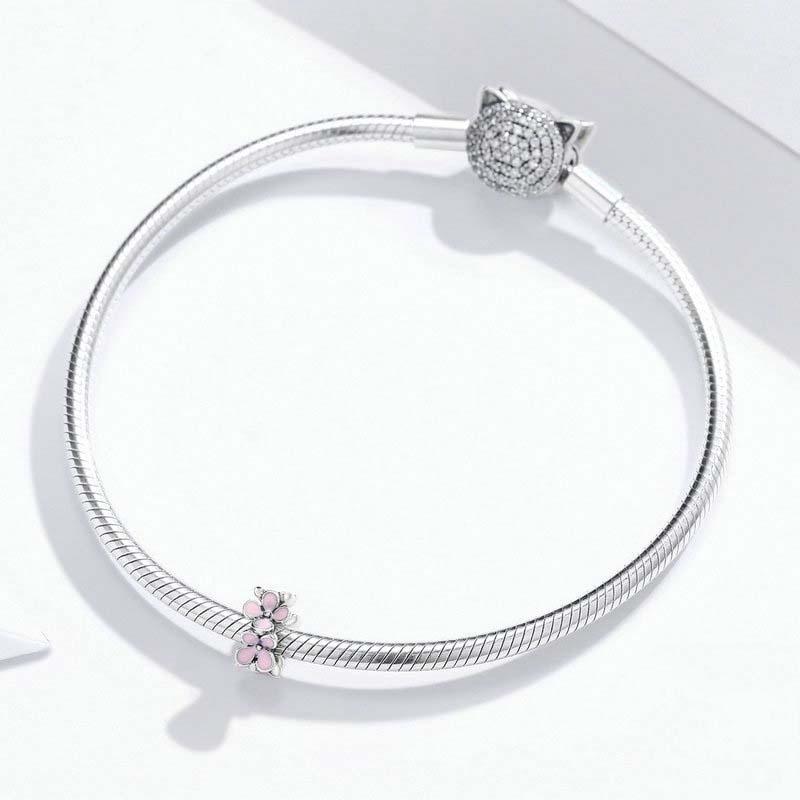 925 Sterling Silver Enamel Flower Charm Bracelet 8