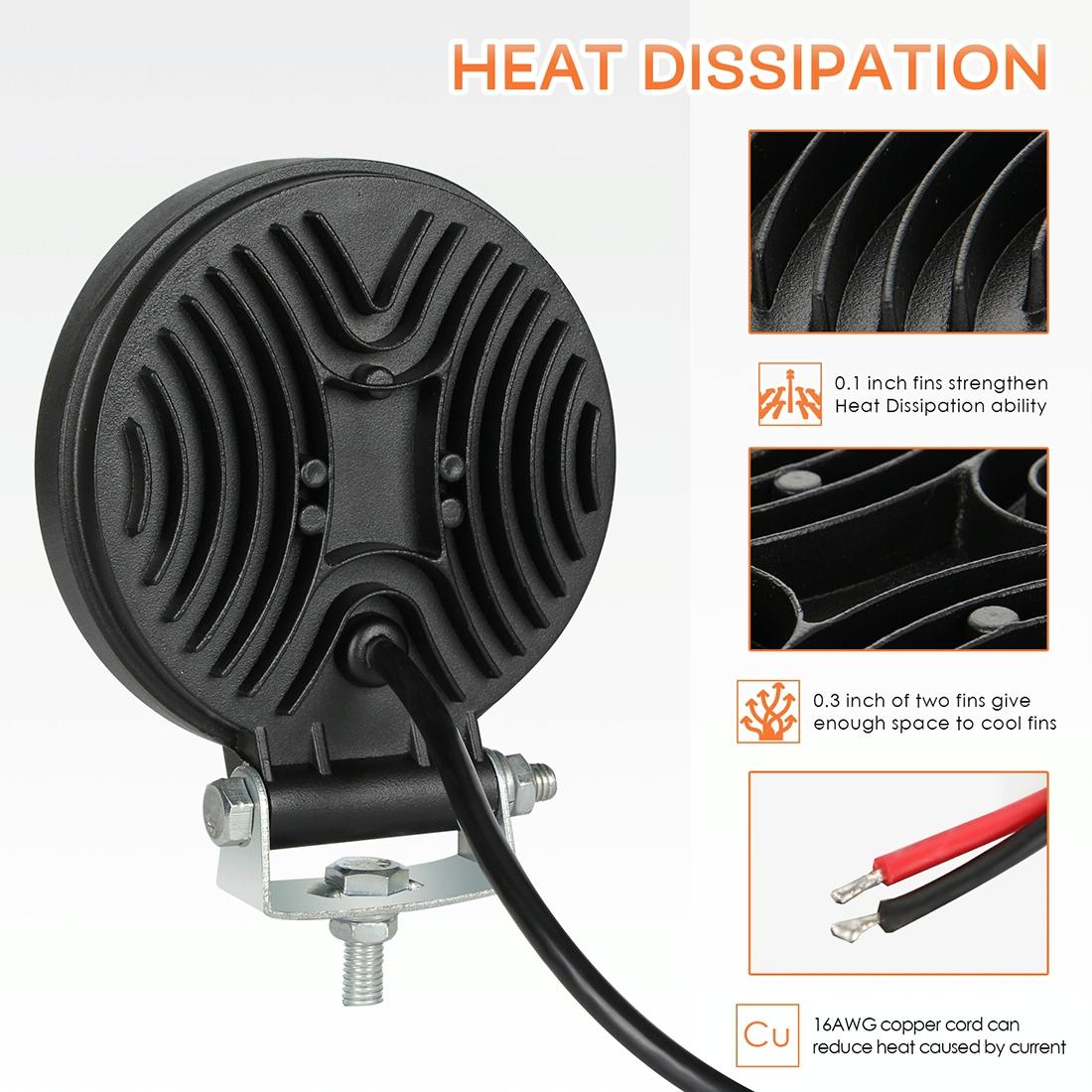 2 Pcs 4 Inch 15W Spot / Flood Light White Light Round - Shaped Waterproof Car Suv Work Lights Spotlight Led Bulbs Dc 9 - 30V 3