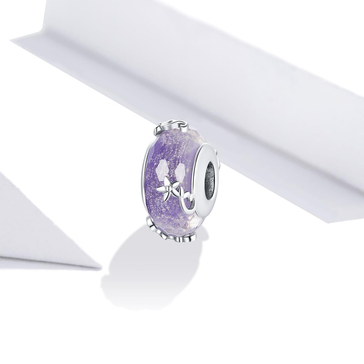 925 Sterling Silver Flower Purple Glass Bead Bracelet / Necklace Set 3