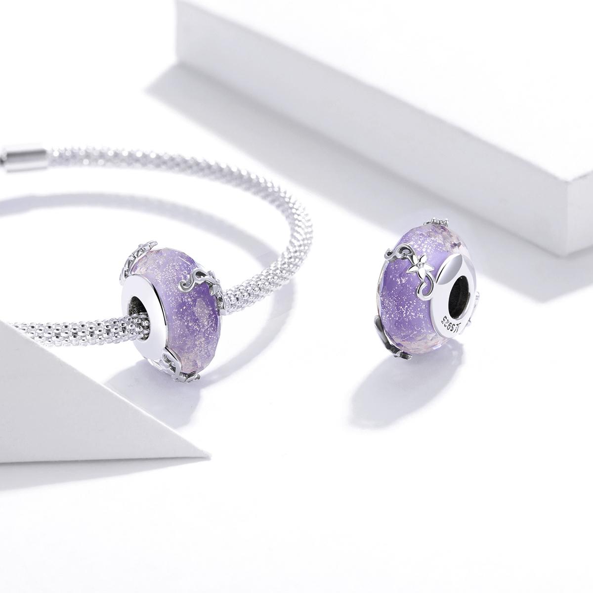 925 Sterling Silver Flower Purple Glass Bead Bracelet / Necklace Set 4